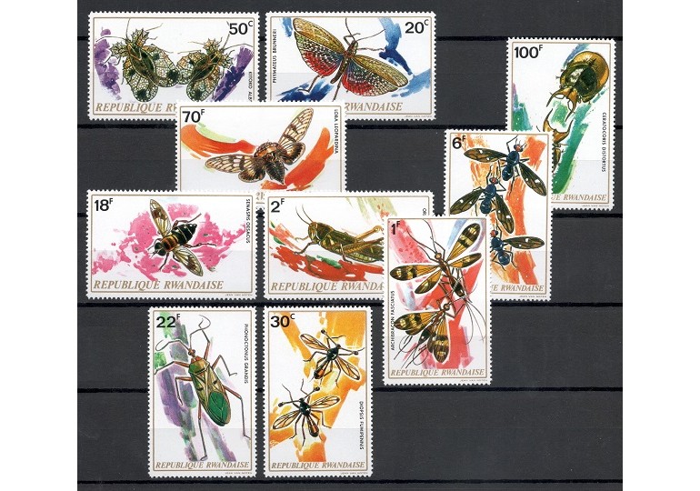 RWANDA 1973 - INSECTE - SERIE DE 10 TIMBRE - NESTAMPILATA - MNH / insecte55